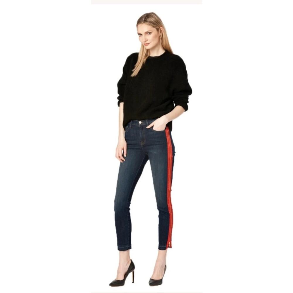 Etienne Marcel Designer Dark Wash Red Ribbon Side Zipper Cropped Jeans Size‎ 24